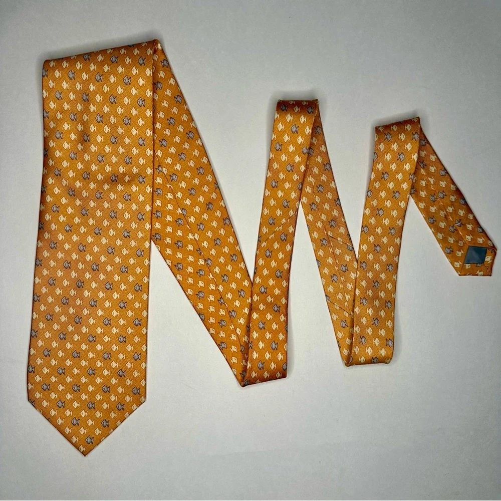 Carlo Palazzi Golden Collection Swimming Fish Classic Silk Tie 3.75”